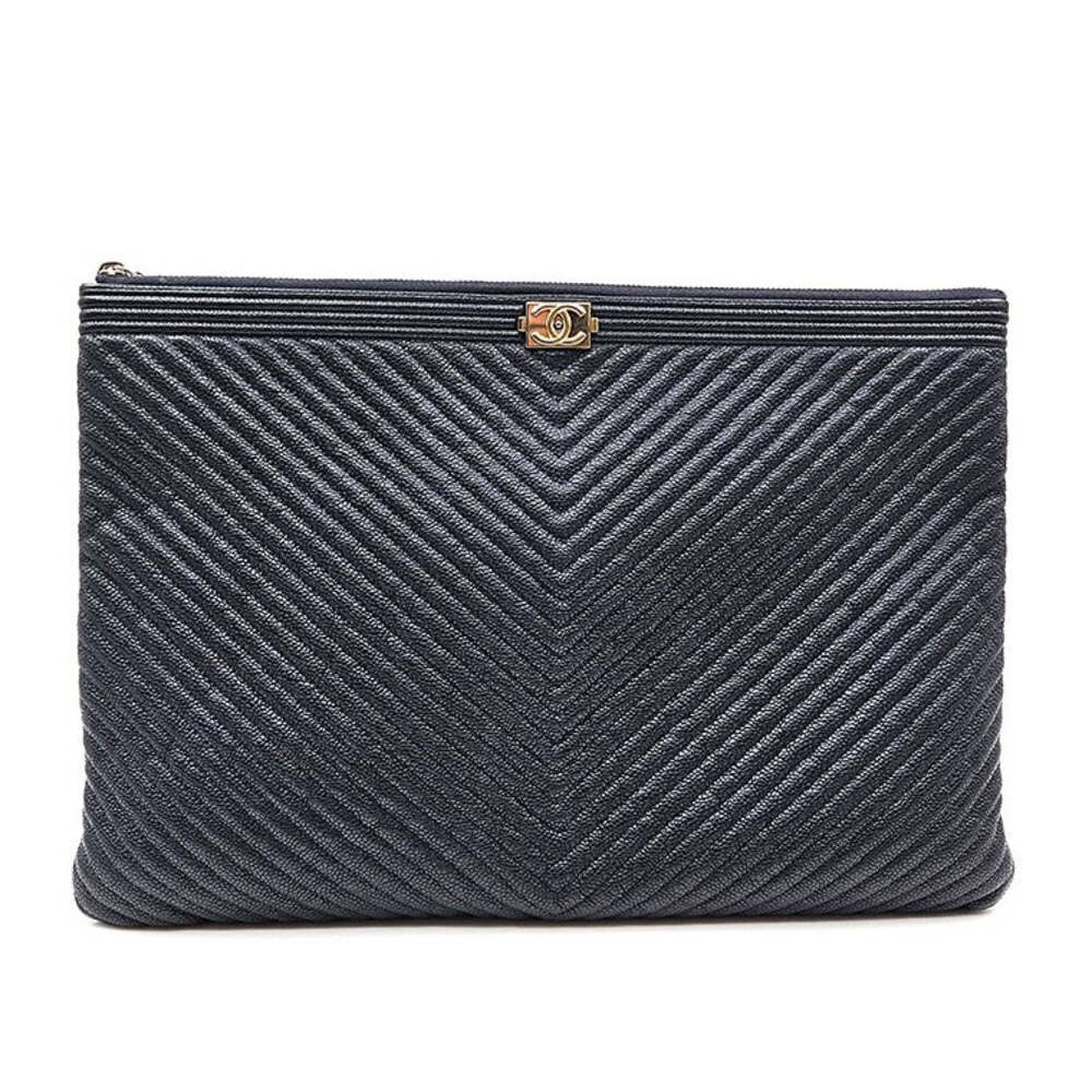 Chanel Caviar Boy Chevron Clutch Large #352407F68B